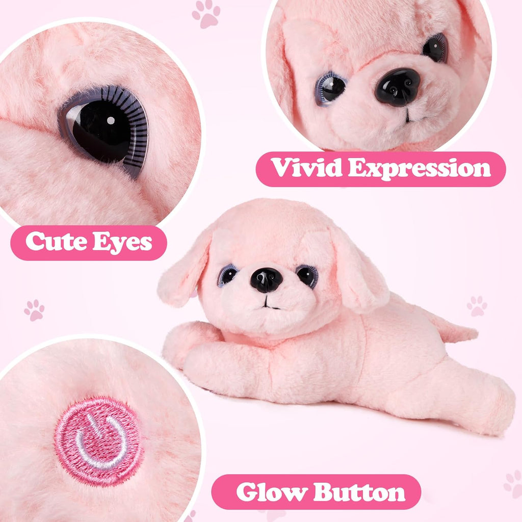 Glow Guards 15'' Pink Light up Puppy Dog Stuffed Animal Soft Plush Toy Pillow with LED Night Lights Pink Glow Bedtime Pal Birthday Children's Day Gifts for Toddler Kids