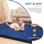 Baby Play Mat for Floor,1.3" Thick Elasti-Foam 74×50 Playpen Mat for Toddlers Infant kids,Water-Repellent Soft Coral Velvet for Tummy Time, Non-Slip Backing for Crawling,Tatami Style(Dark Blue)