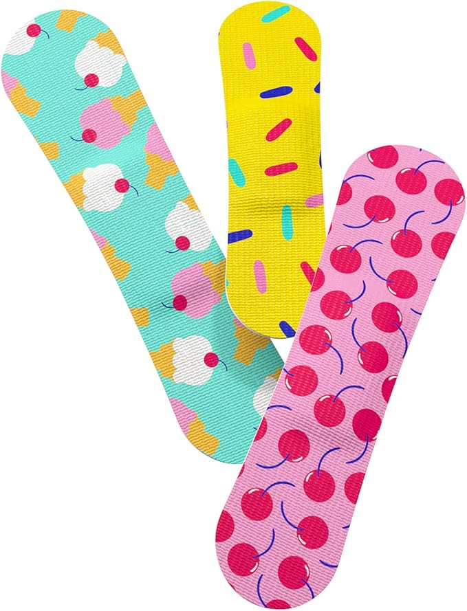 Welly Bandages | Adhesive Flexible Fabric Bravery Badges | Assorted Shapes for Minor Cuts, Scrapes, and Wounds | Colorful and Fun First Aid Tin | Ice Cream Patterns - 48 Count