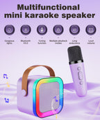 Mini Karaoke Machine Speaker for Kids Adults,Portable Bluetooth with 1-2 Wireless Microphones,Christmas Birthday Gifts Toys Girls Boys Ages 4, 5, 6,7, 8,9,10,11,12+ Years Old Toddler (Purple - 2 Mic)
