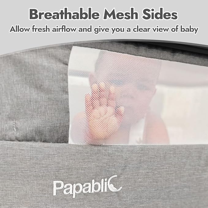 Papablic 4 in 1 Baby Bassinet, Bedside Bassinet for Baby, Adjustable Rocking Bassinet Bedside Sleeper with Soft Mattress & Storage Basket, Easy to Assemble, Black