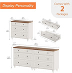 WAMPAT White Dresser for Bedroom with 6 Drawers, Wood Dressers with Wide Chest of Drawers, Mid Century Modern Wooden Closet Storage Organizer, Large Kids Dressers for Nursery, Living Room, Hallway