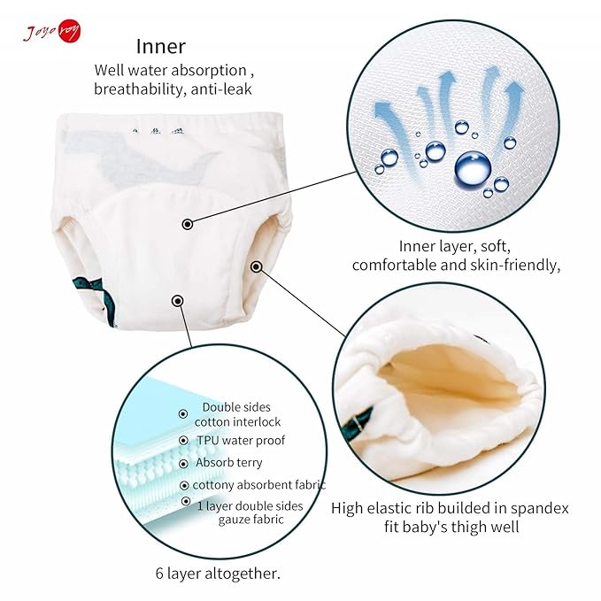 Joyo roy 6Pcs Potty Training Underwear Boys Soft Cotton Toilet Training Pants Great Aabsorption Leakproof Baby Toddler Boy Underwear 2T Comfortable Padded Pee Pants for Boys with Potty Chart