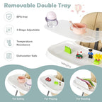 BABY JOY High Chair for Babies & Toddlers, Foldable High Chair w/Adjustable Height/Backrest/Footrest, Double Removable Tray, Book Holder & Storage Bag, Highchair for 6-36 Months Girls Boys (Beige)