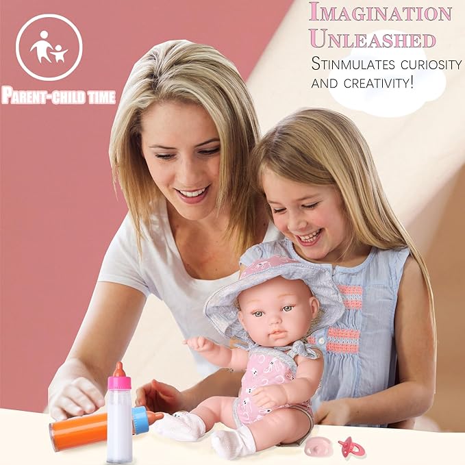 Baby Doll Bottles Accessories Set for Toddlers, 2 Milk Bottle 2 Juice Bottles and 2 Toy Pacifier (Red)