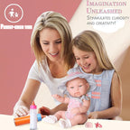 Baby Doll Bottles Accessories Set for Toddlers, 2 Milk Bottle 2 Juice Bottles and 2 Toy Pacifier (Red)