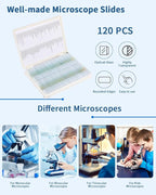 120-Pcs Microscope Slides with Specimens,Pre-Made Glass Slides with Specimens,Educational Microscope Slides and Covers for Young Scientists,Perfect for Biology Class and Experiments