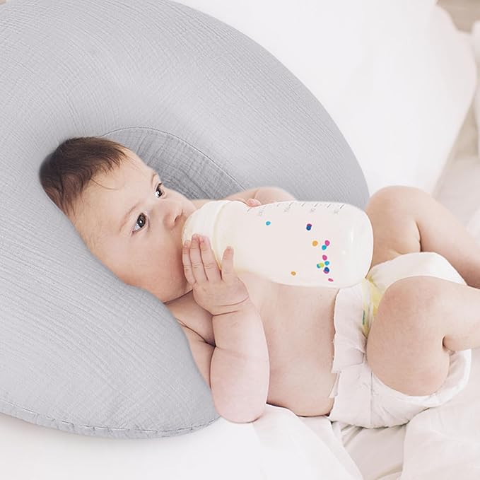 Pro Goleem Muslin Nursing Pillow Cover, 100% Cotton Soft Breathable Feeding Pillow Slipcover for Breastfeeding Moms, Fits Standard Infant Nursing Pillow, for Boys and Girls, 2 Pack (Grey＆Green)