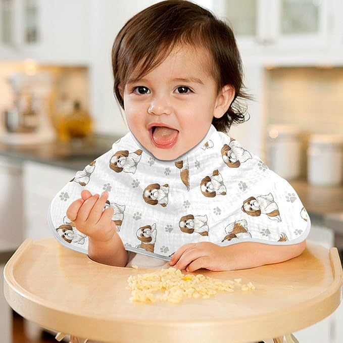 1 Pack Muslin Burp Cloths Shih Tzu Dogs White Cotton Baby Burp Cloths Ultra Absorbent Burping Cloth Soft Spit Up Rags for Baby Boys Girls 22x11 Inch