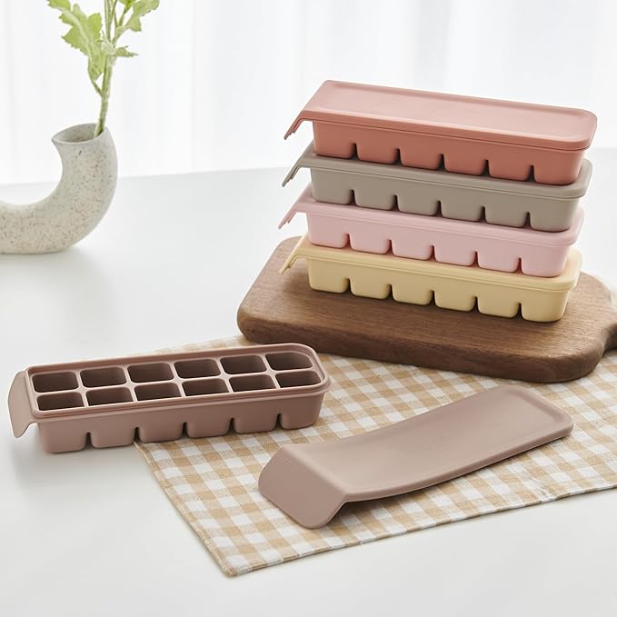 Silicone Freezer Trays with Lid,2ea 0.7oz 12 Cube-Leak Proof Silicone Freezer molds for Homemade Baby Food Breastmilk, Purees, Vegetables, Fruit, Baby Food Jars Ice Tray with Lid BPA Free Brown