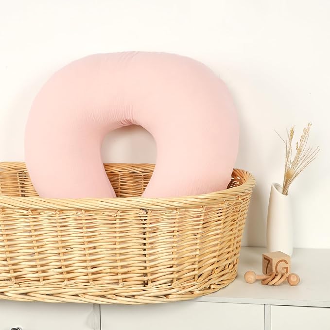 Hooyax Muslin Nursing Pillow Covers Only, Soft and Breathable Nursing Covers for Breastfeeding Pillows, Adorable Infant Feeding Pillow slipcover for Baby Boy and Girls (Pink)