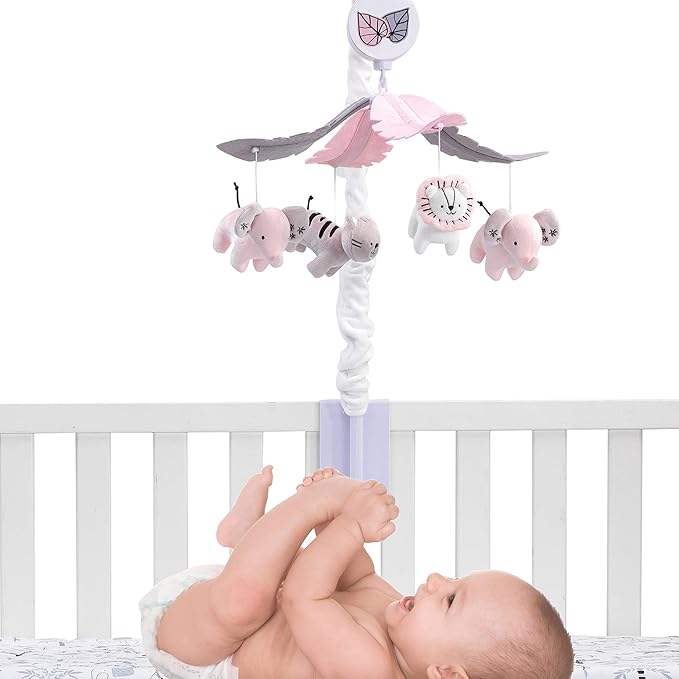 Lambs & Ivy Happy Jungle Musical Baby Crib Mobile Safari Animals Soother Toy