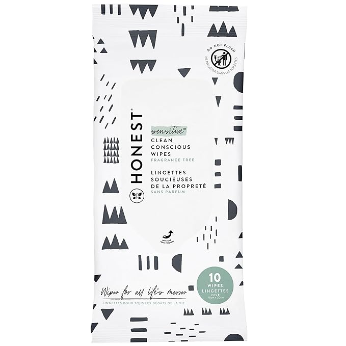 The Honest Company Clean Conscious Multi-Use Wipes Hypoallergenic and Unscented for Sensitive Baby Skin Over 99% Water Compostable Plant Based Pattern Play 10 Count