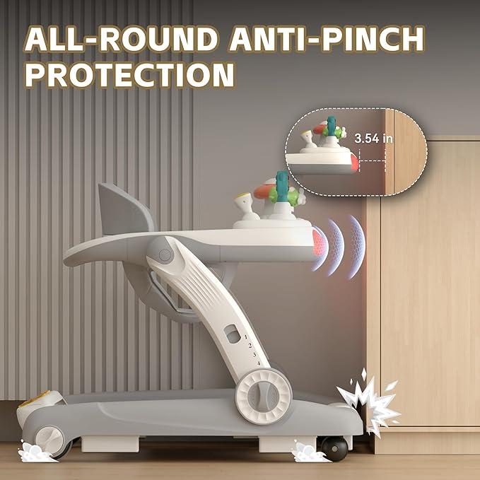 Baby Walker with Wheels, 5 in 1 Walker for Baby Boy Girl with Bouncer, Music and Lights Baby Jumper Activity Center, Adjustable Height, Push Walker for Ages 7-18 Months Toddler (Gray)