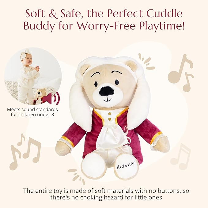 Vivaldi Virtuoso Bear – Dual-Mode Plush Toy with Music & Comfort Features, Plays 40 Mins of Classical Music & White Noise for Babies & Toddlers