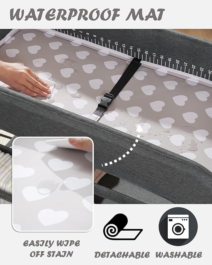 BEKA Diaper Changing Station, Portable Changing Table for Baby, Waterproof, Folding Portable Changing Station, Adjustable Height w/Organizer, Mobile Nursery Diaper Changing Table for Baby, Newborn