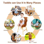 Toddler Booster Seat for Dining Table Kitchen Chair, Waterproof Non-Slip with Backrest & Adjustable Straps, Portable PU Travel Baby Kids Booster Seat Cushion