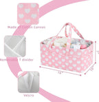 Diaper Caddy Organizer for Baby Girl-Nursery Storage Bin-Portable Car Organizer for Diapers and Baby Wipes- Baby Shower Registry Basket Newborn Must Have Tote Caddy Bag（Pink Heart）