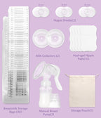 Breastfeeding Essentials Kit for Nursing Moms - Manual Breast Pump, Nipple Shields, Milk Collectors, Breastmilk Storage Bags, Soothing Gel Pads for Breastfeeding Newborn Relief for Sore Nipples 37 Pcs