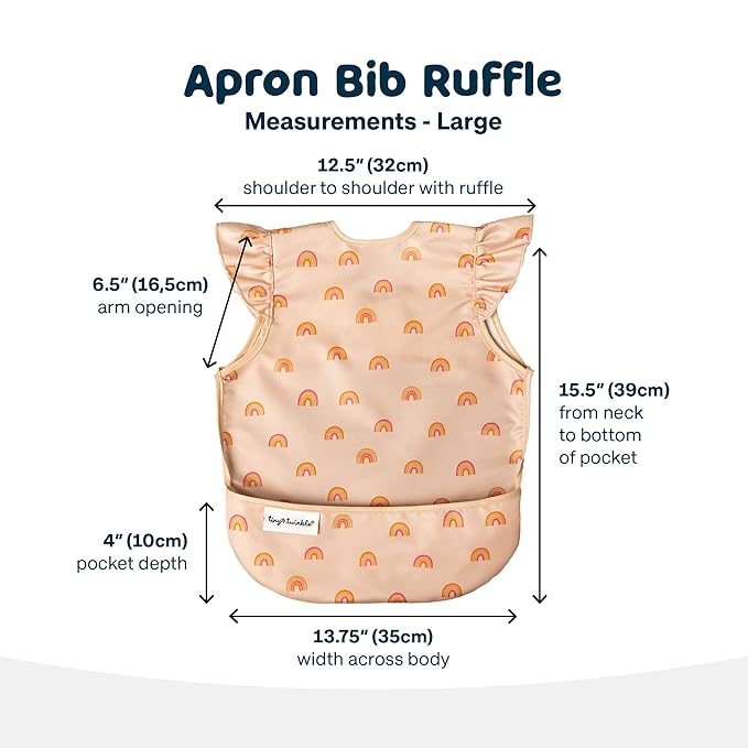 Tiny Twinkle Mess Proof Baby Bib - Waterproof & Lightweight Baby-Led Weaning Apron | 100% Recycled Polyester, Easy Clean & Machine Washable (Boho Rainbow, Large 2-4 Years)