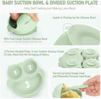 Baby Weaning Set, Silicone Feeding Set(10 Pcs), Toddler Set with Adjustable Bib, Suction Bowl, Plate, Fork, Spoon, Water & Snack Cup Kit, Led Kit for Babies, and Kids Green GJTZ-04