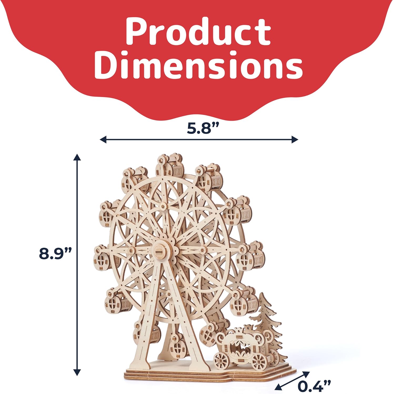 Prextex Ferris Wheel 3D Puzzle Wooden - 115 Precision Pieces Sturdy Wood - No Glue Needed for Assembly - Fun & Educational for Ages 8+ - Ideal for Hobbyists, Collectors, Decor, & Gifts