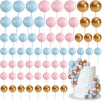 75 Pcs Cake Balls Topper Decorations Foam Cupcake Topper Mini Balloon Cake Topper Balls Cake Picks for Cake Deco Birthday Party Wedding（Blue,Pink,Gold）