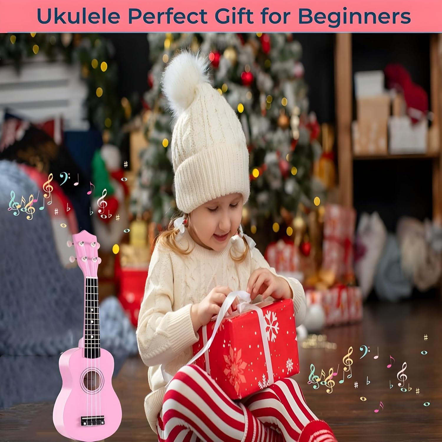 21 Inch Wooden Kids Toddler Child Children Acoustic Guitar Musical Instruments Ideal for 3-9 Year Old Boys Girls Gifts (Pink)