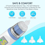 Electric Nasal Aspirator for Baby, Nose Aspirator for Toddlers, Rechargeable Baby Nose Sucker, Nose Cleaner with 3 Silicone Tips, 5 Suction Levels, Music and Light Soothing Function，Blue