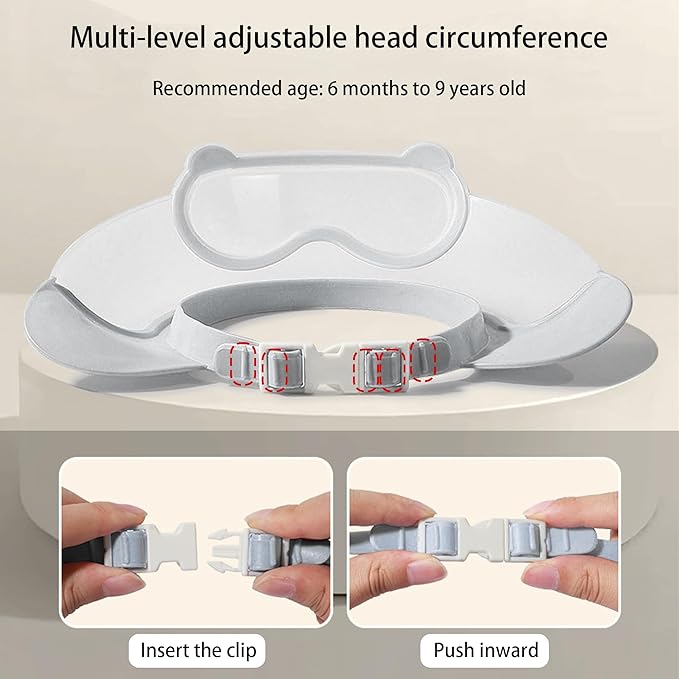 Baby Shower Cap Shield, Shower Cap for Kids, Visor Hat for Eye and Ear Protection for 0-9 Years Old Children, Cute diving goggle Shape Makes The Baby Bath More Fun (Grey)