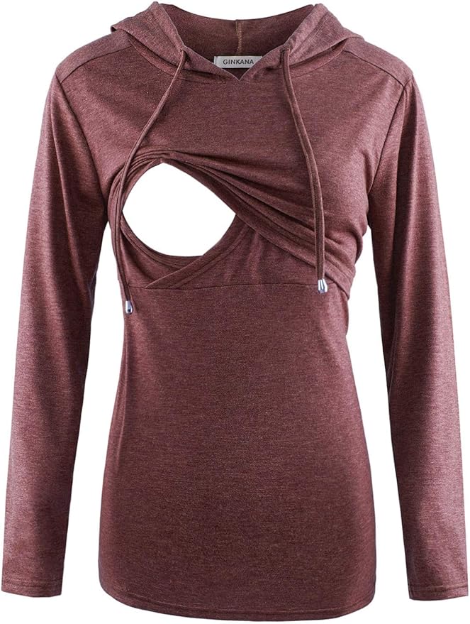 GINKANA Women's Nursing Hoodie Sweatshirt Long Sleeves Breastfeeding Maternity Tops Casual Clothes