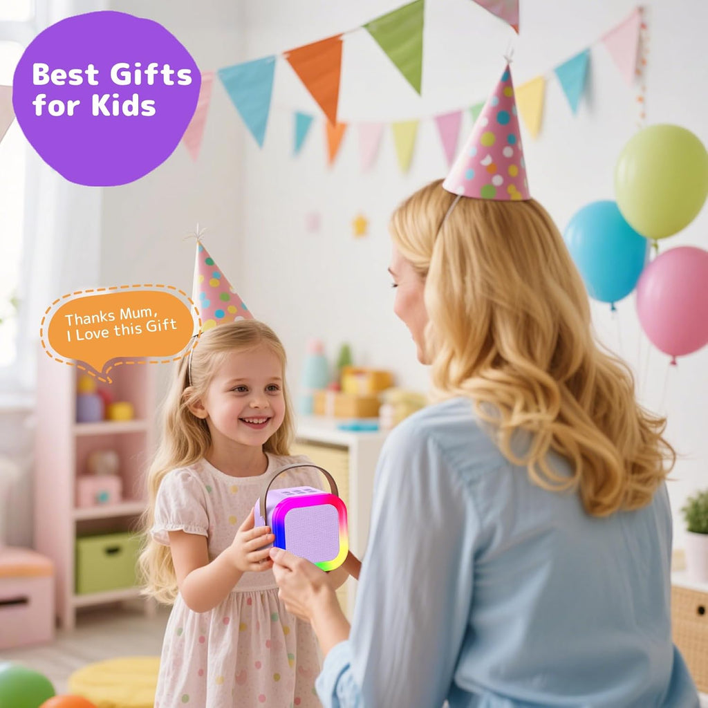Fede Karaoke Machine for Kids Adults, Mini Karaoke Machine with 2 Wireless Microphones, Portable Bluetooth Speaker with Voice Changing Effects & LED Lights, Best Gifts Toys for Girls and Boys