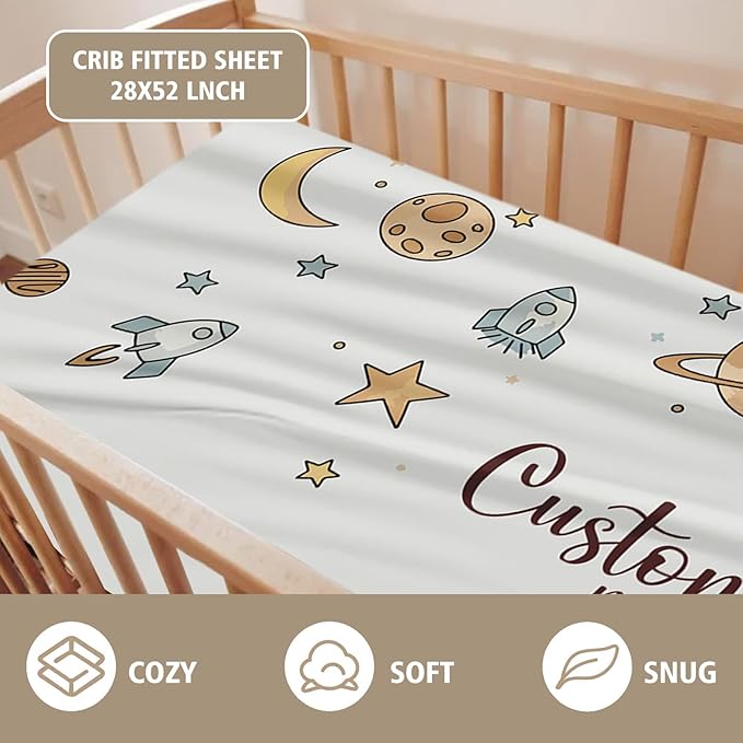 Personalized Baby Crib Bedding Set – Planet Space Theme Nursery Bedding Sets 3 Piece with Custom Name Blanket, Fitted Crib Sheet & Changing Pad Cover – Ideal Newborn Gift for Boys