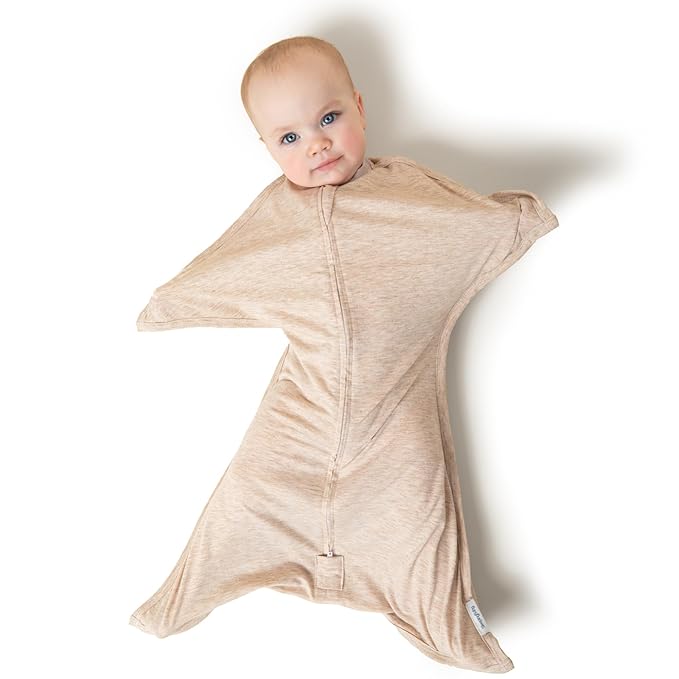 SleepingBaby Zipadee-Zip Transition Swaddle - Cozy Baby Swaddling Blanket with Zipper Convenience - Roomy Wearable Blanket for Easy Diaper Changes - 12-24 Month - Balanced Beige Heather
