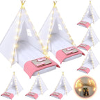 Windyun 8 Pack Kids Teepee Tent for Slumber Party with Mattress,Light String,Airbed Fitted Sheet,Sleepover Tent for Girls Boys Party,Kids Play Playhouse Indoor Outdoor(White)