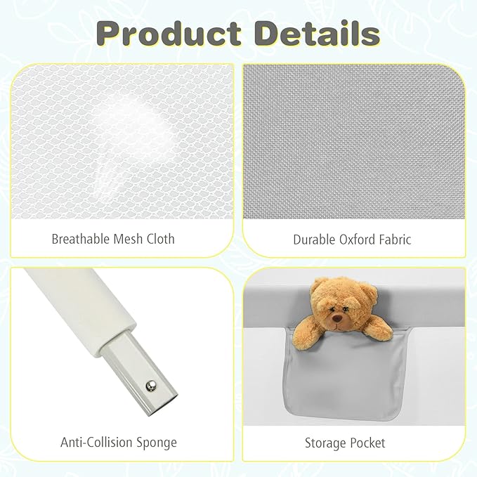 HONEY JOY Bed Rail for Toddlers, 69-in Extra Long, Portable Safety Bed Guardrail w/Side Pocket, Baby Bed Rail Guard, Fit King & Queen Full Twin Size Bed Mattress (69 INCH, Gray)