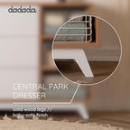 dadada Central Park 3-Drawer Dresser with Open Shelving - Modern Design, Baby-Safe Finish, Forged Steel Support, Sturdy Wood Legs, for Nursery, Kids or Teen Room, 47” Wide (White+Red Oak)