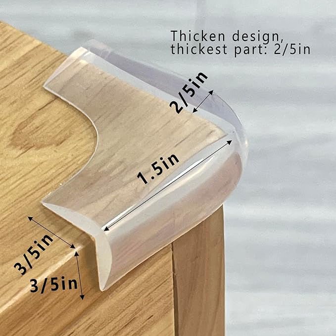 Food-Graded Silicone Clear Corner Protectors, Baby Proofing Table Edge Guards, Pre-Tapep Adhesive Soft for Kids Child Safety Proof, Cabinets Counter Furniture Bumpers (12, 3/5x3/5 in (Width))