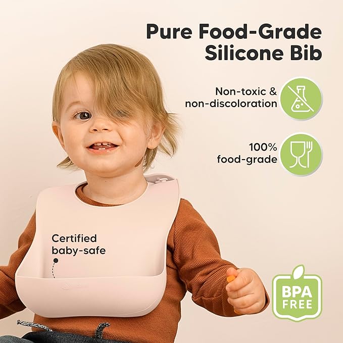 KeaBabies 2-Pack Silicone Baby Bibs for Eating - Sturdy Food-Grade Silicone Bibs for Babies Girl, Boy, Large Food Catcher, Clean & Put On Easily, Waterproof Toddler Feeding Essentials (Macaron)