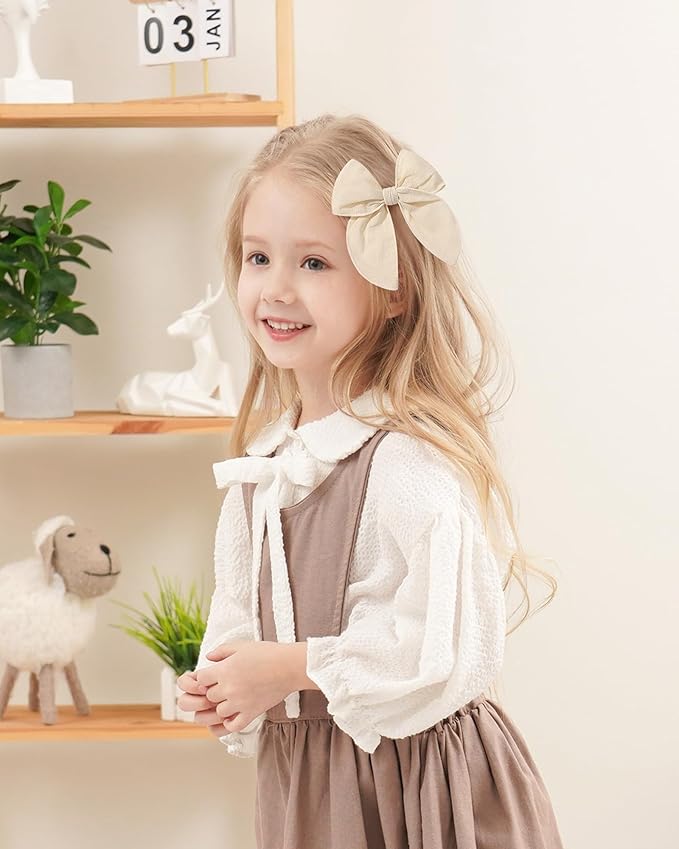 Doboi 8PCS Baby Girls Hair Clips Fable Hair Bows Cotton Linen Bows for Girls Hair Accessories for Baby Toddlers Kids （Includes Stamp Duty Hair Clip）