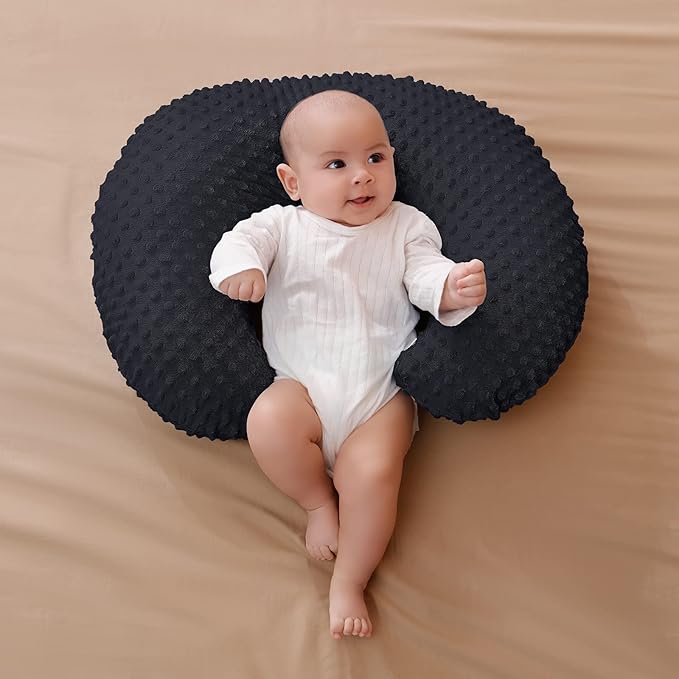 Nursing Pillow and Positioner with Cover for Breastfeeding and Bottle Feeding, Propping Baby, Tummy Time, Baby Sitting Support, Awake-Time Support (Black, 22" x 17.7" x 5.9")
