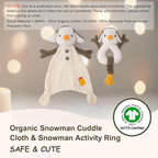 Organic Cotton Stuffed Animal Rattle Baby Toys, Plush Snowman Cuddle Cloth and Hand Grip Ring Rattles Plush Toy Set for Newborns Infant Boys Girls, 2 PCS