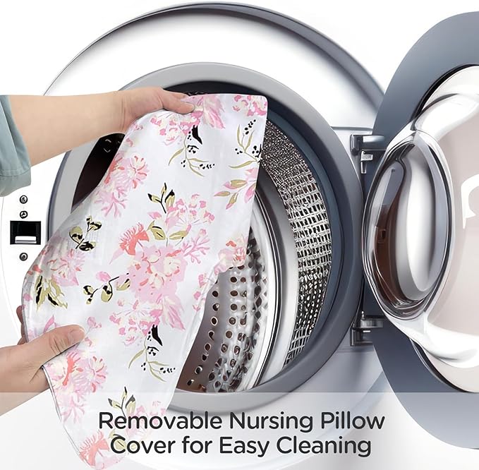 Nursing Pillow, Breast Feeding Pillows for Mom, Rose Floral Print Soft Cover with Breathable Filling, Infant Feeding Support Pillow for 0-12 Months, Multifunctional Support Cushion for Travel