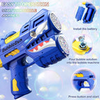 2 Pack Bubble Guns for Kids, LED Light Up Rechargeable Bubbles Machine Blower with 4 Bottles Refill Solution, Toddlers 4-8 Wedding Birthday Easter Party Gift