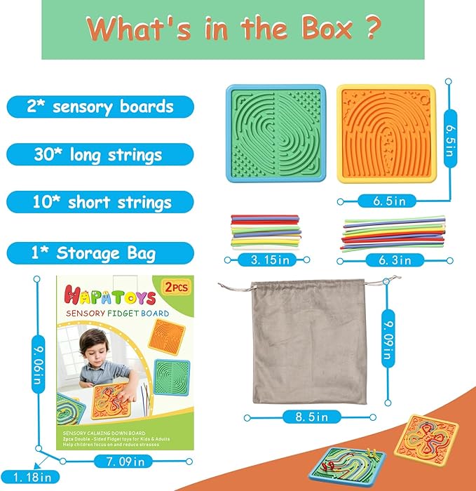 Sensory Activity Board for Kids & Adults:Double-Sided Stress Relif Sensory Board Toys with 40 Strings & Storage Bag | Quiet Fidget Board for ADHD & Autism Boys Girls Ages 3 4 5 6 7 8 9 10（2PCS