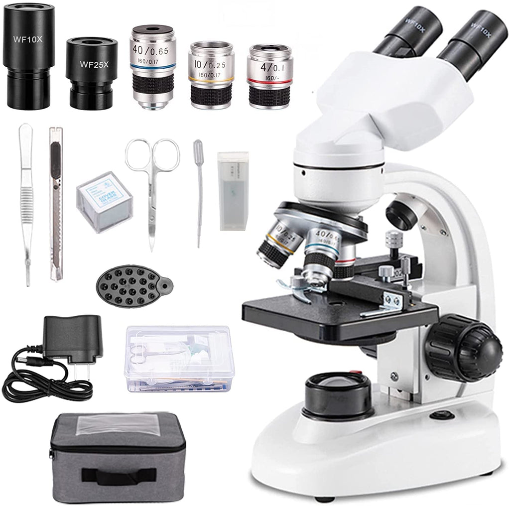 Compound Binocular Microscope,WF10x and WF25x Eyepieces,40X-2000X Magnification, LED Illumination Two-Layer Mechanical Stage,Microscope for Adults…