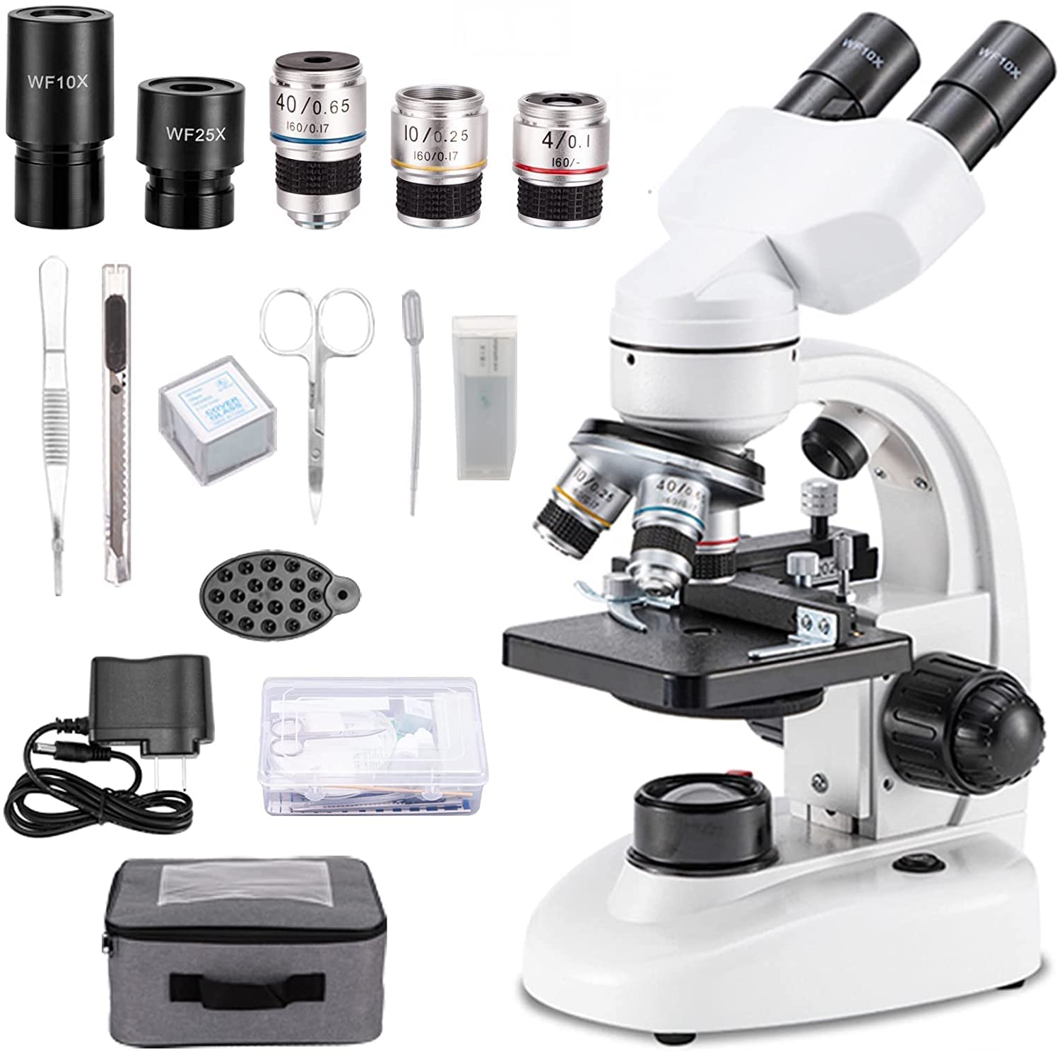 Compound Binocular Microscope,WF10x and WF25x Eyepieces,40X-2000X Magnification, LED Illumination Two-Layer Mechanical Stage,Microscope for Adults…