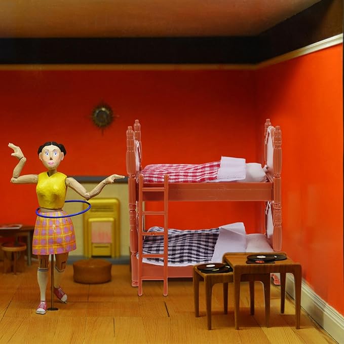 DOITOOL Wooden Doll Bunk Bed, Doll House Furniture Dollhouse Decoration Accessories Simulation Dollhouse Miniature Bunk Bed DIY Dolls Beds with Ladder