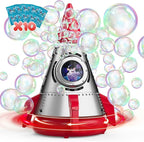 Rocket Bubble Machine for Kids with Lights, 360° Rotating Bubble Blower Toy with 10 Refill Solutions, Bubble Maker for Toddlers, Fun Outdoor Party Gift for Boys & Girls RED