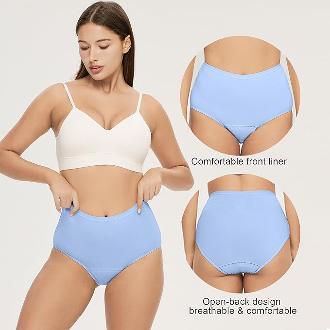 Battewa Quick Dry Incontinence Underwear for Women High Waisted Leak Proof Panties Washable Postpartum Bladder Control Cotton Briefs (Multicolor, Middle, 5 pack)